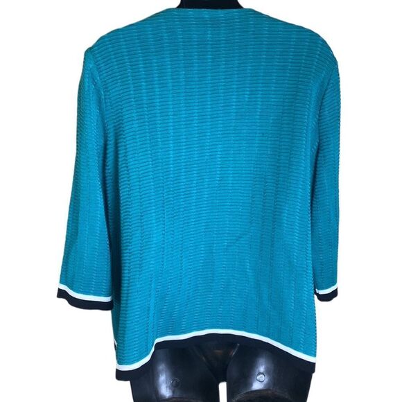 Misook knit green top black white trims zipper front medium - Picture 4 of 6